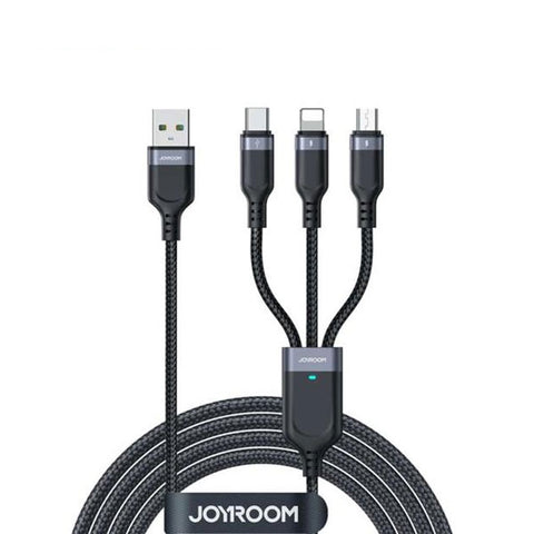 Joyroom S-1t3018a18 Multi-use 3.5a Usb-a To Lightning+type-c+micro 3-in-1 Data Cable1 2m-black