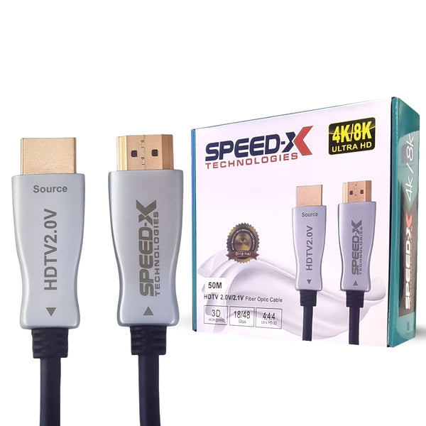 SPEED-X 50M FIBER HDMI CABLE 2.0/2.1 AOC(ACTIVE OPTICAL CABLE) 30AWG COPPER SUPPORT 4K 8K UHD