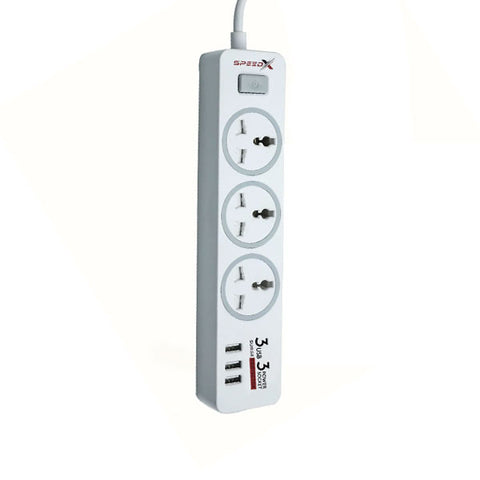 Speed-x 303pu Premium Portable Power Strip 3socket+3usb Port Cabel Length 2m
