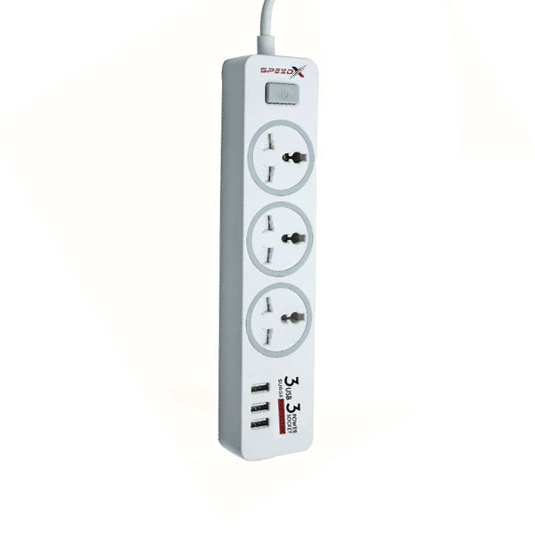 Speed-x 303pu Premium Portable Power Strip 3socket+3usb Port Cabel Length 2m