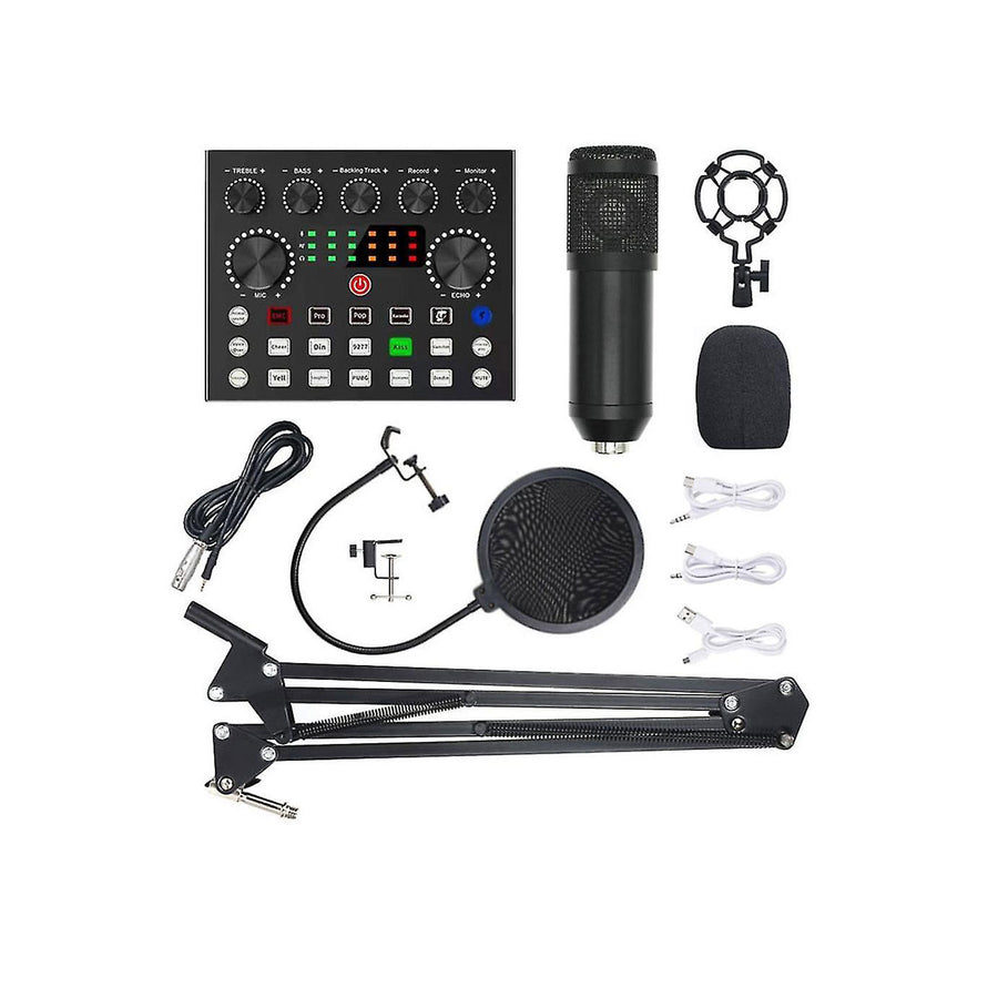 V10 Bm-800 Podcast Condenser Microphone Set With Live Sound Card, Rechargeable 12 Kinds Of Auxiliary Background For Karaoke Singing, Youtube Recording Mic