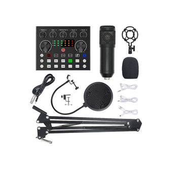 V10 Bm-800 Podcast Condenser Microphone Set With Live Sound Card, Rechargeable 12 Kinds Of Auxiliary Background For Karaoke Singing, Youtube Recording Mic