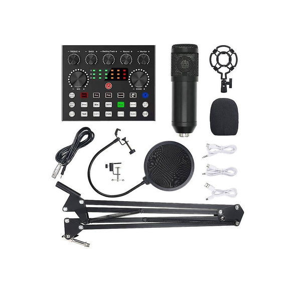 V10 Bm-800 Podcast Condenser Microphone Set With Live Sound Card, Rechargeable 12 Kinds Of Auxiliary Background For Karaoke Singing, Youtube Recording Mic
