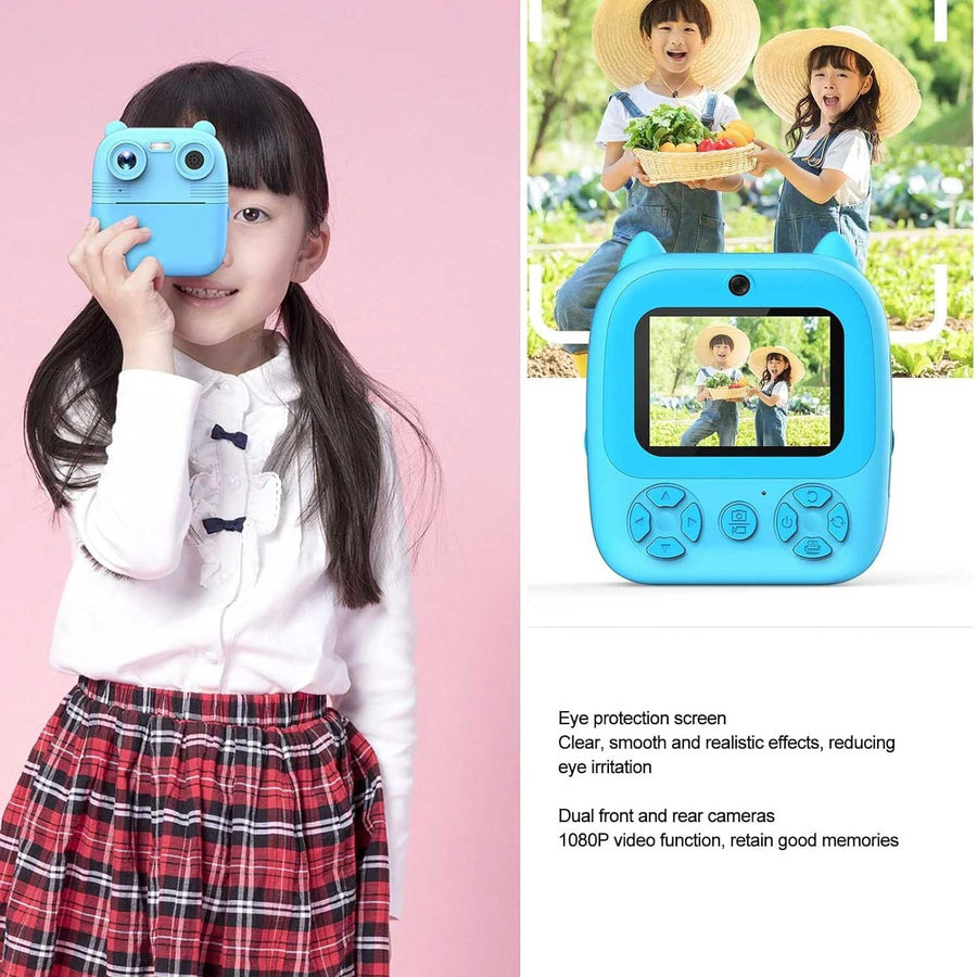D8s Childrens Time Front/back Rear Hd Digital Thermal Print Camera 1080p 48mp Blue
