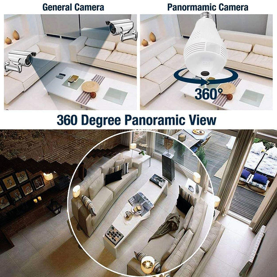 Ip Wireless Panoramic Bulb Camera 1080p Hd 2mp With V380 Pro App