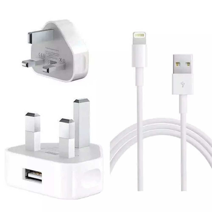 Iphone Usb 5w Power Adaptor Uk Pin With Lightning To Usb Cable