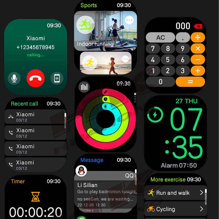 Hk9 Mini 1.75 Inch Smartwatch Fitness Running Watch Bluetooth Ecg+ppg Pedometer Call Reminder Compatible With Wearfit Pro App Android Ios Black
