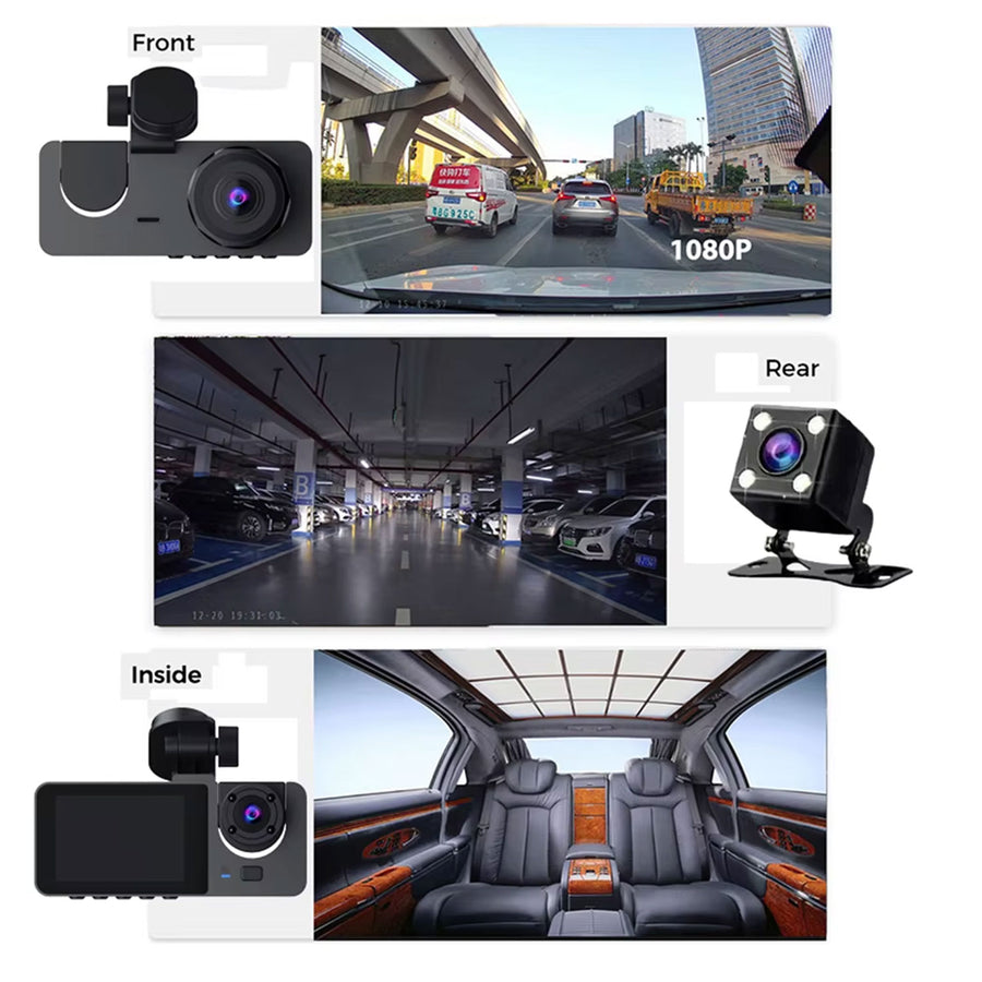 Y15 3-channels Wifi Dash Cam 1080p Hd Night Vision Reverse Camera With Parking Monitor
