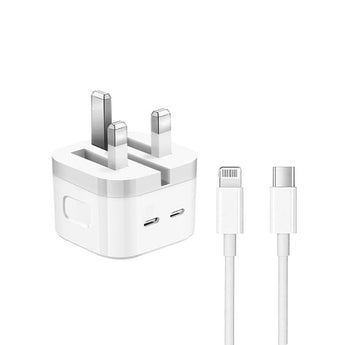 Iphone 14 Pro 3 Pin (uk Pin) 50w Usb-c+c Power Adapter With Usb-c To Lightining Cable