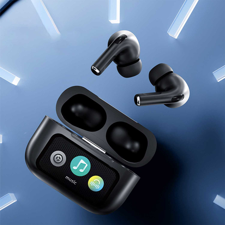 A9 Pro App Anc/enc Display Touch Control Bt 5.4 Wireless Earbuds With Zwsvibe App Black