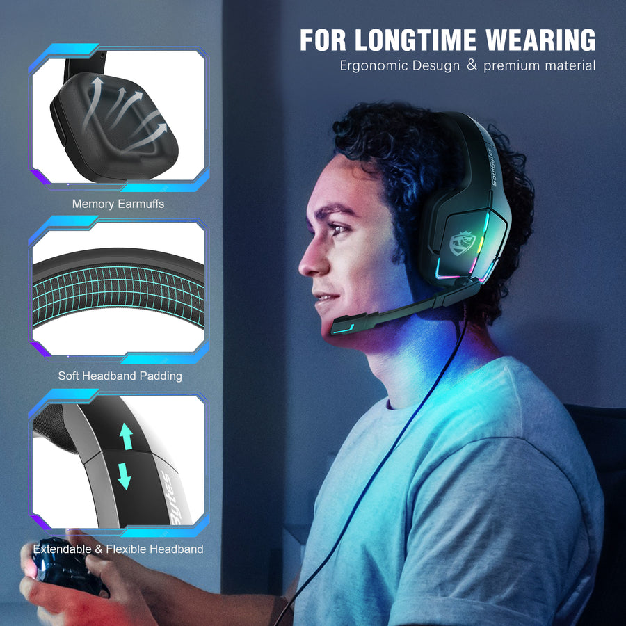 Soulbytes S12 Ps4 Ps5 Pc Xbox One Switch With Microphone Dynamic Rgb Led Effect 3.5mm Wired Stereo Bass Over Ear Mic Gaming Headphones