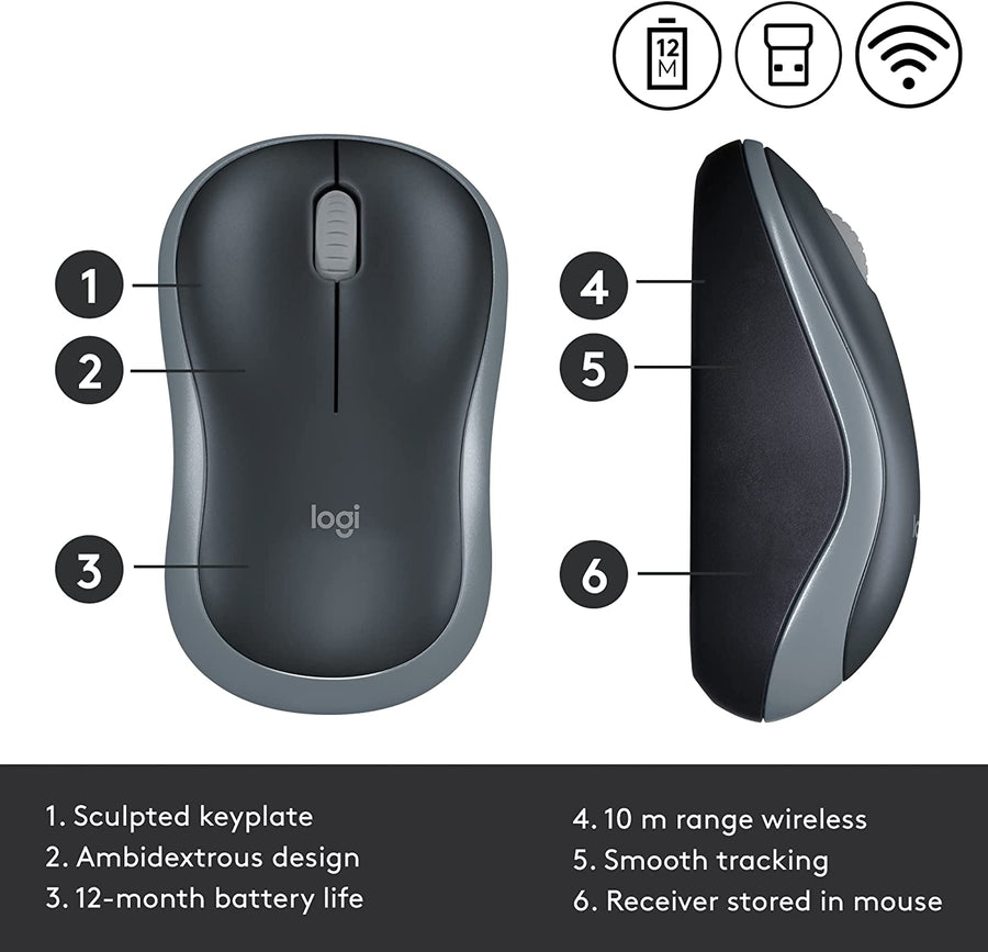 Logitech M185 Wireless Mouse, 2.4ghz With Usb Mini Receiver