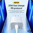 Aspor A801 New 20w Us Pin Usb-c Fast Charging Qc 3.0 White