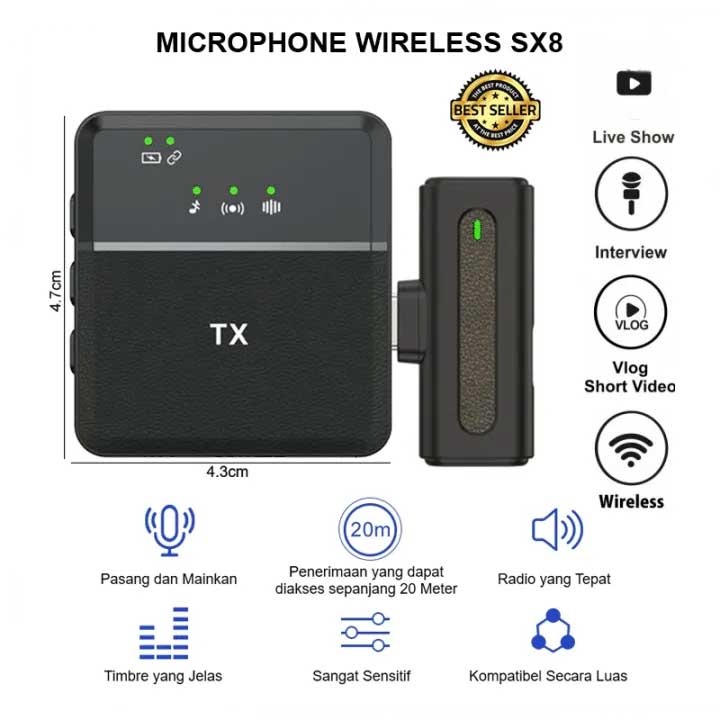 Sx8 Type-c Single Professional Lavalier Wireless Microphone For Interview, Vlog, Live Mic Noise Reduction
