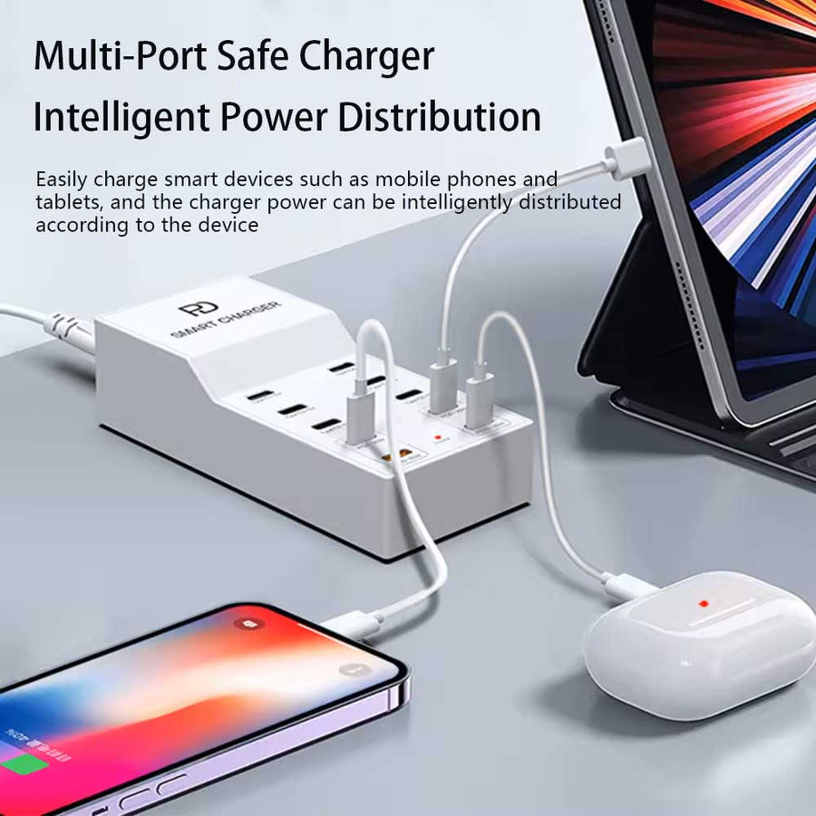 T8+ Smart Intelligence Usb-c 10-port Charger 72w Total Output For Multi Devices