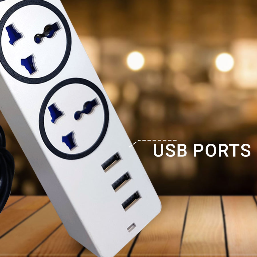 Speed-x 303pu Premium Portable Power Strip 3socket+3usb Port Cabel Length 2m
