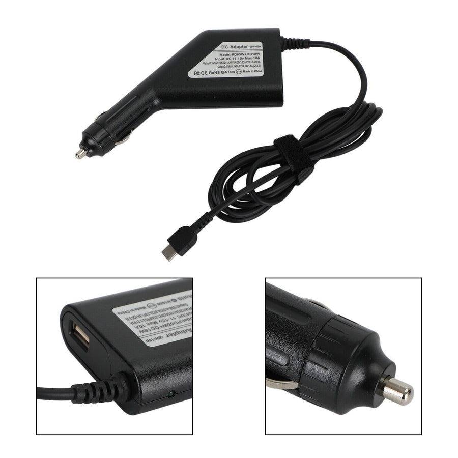 65w Usb-c Universal Laptop Dc Car Charger With Usb Port