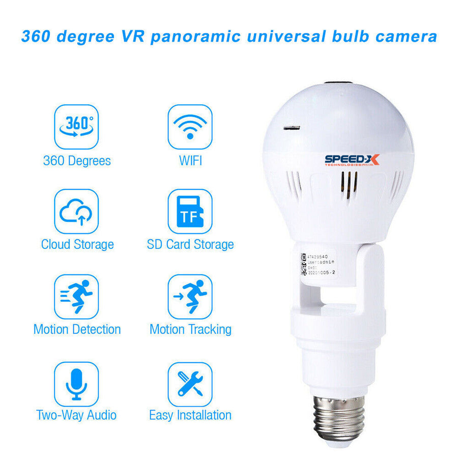 Wifi Flexible Light Bulb Camera 1080p Hd Wireless 360 Degree Panoramic Infrared Night Vision With V380 App