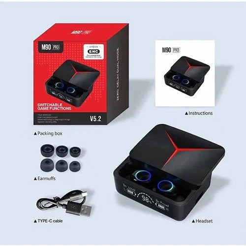 M90 Pro Earbuds Tws Bluetooth 5.2 Headphones Touch Control Earphones Led Display Headset 9d Hifi Quailty