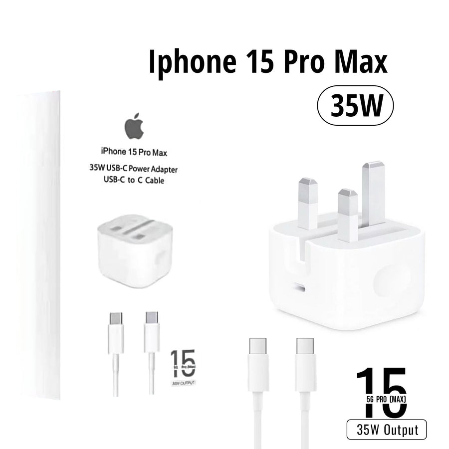 Iphone 15 Pro Max 3 Pin (uk Pin) 35w Usb-c Power Adapter With Usb-c To C Cable (without Packing)