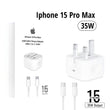 Iphone 15 Pro Max 3 Pin (uk Pin) 35w Usb-c Power Adapter With Usb-c To C Cable (without Packing)