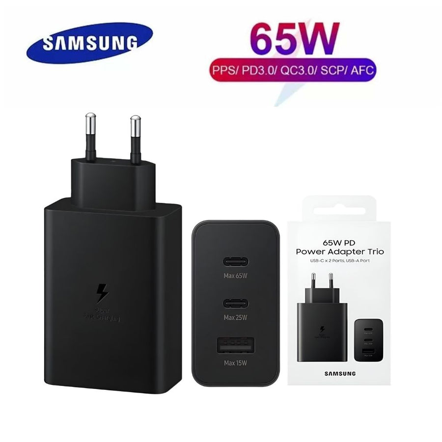 Samsung 65w Eu Pin Pd Power Adaptor Trio 2 Type-c & Usb-a Port