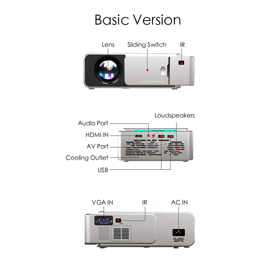 T6 Android 10.0 V Wifi Smart Optional Support 1080p Hd Led Portable Projector Silver