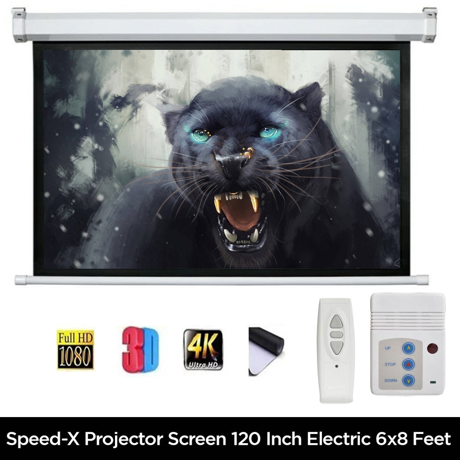 Projector Screen 120 Inch Electric Motorised 6x8 Feet 4:3mw Speed-x