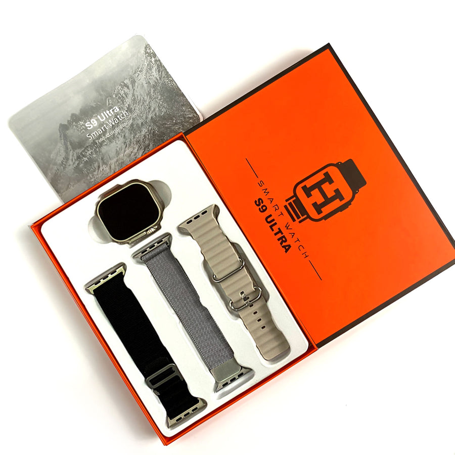 S9 Ultra 49mm (3 Straps) Smart Watch Series 9 With Metal Milanese Strap Bluetooth Voice Call 2.2 Inch Hd Screen With Fitpro App Silver