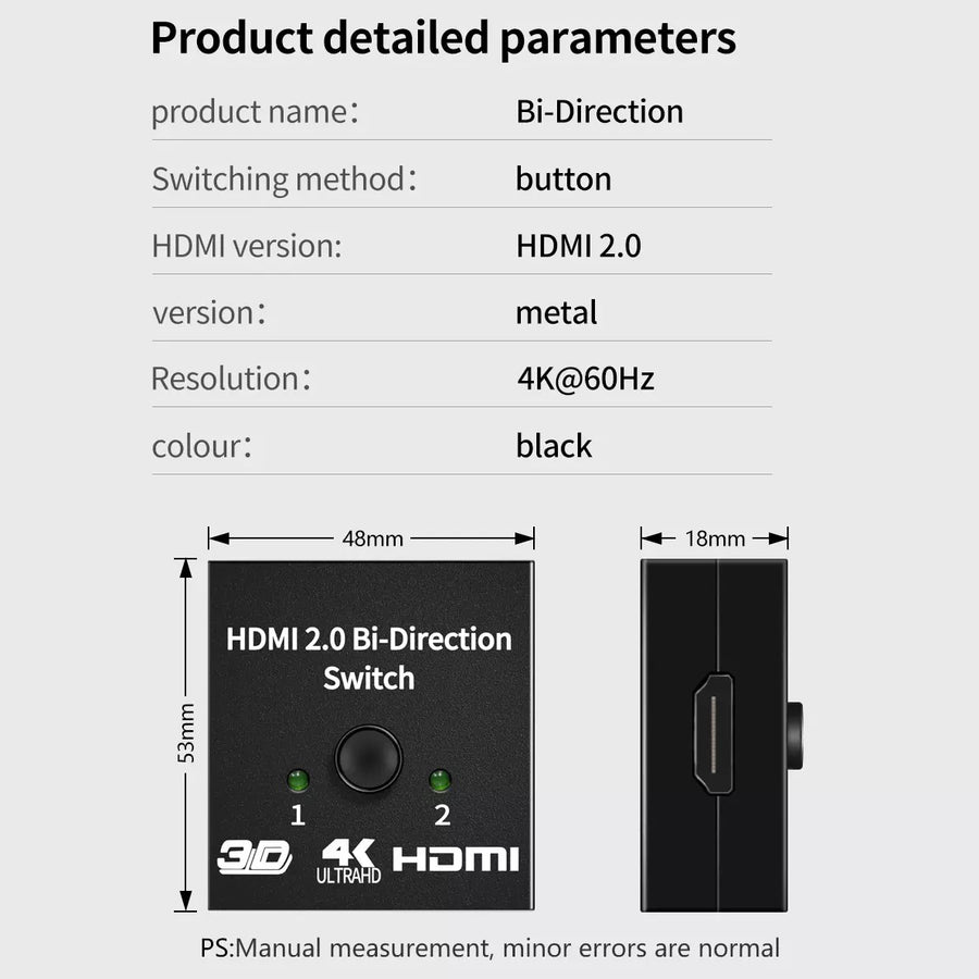 Hdmi Bi-direction Dual Function Switch And Hdmi Splitter