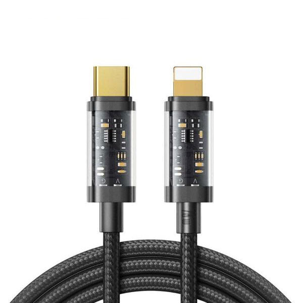 Joyroom S-cl020a12 Type-c To Lightning 30w Data Cable 1.2m Transparent Nylon Black