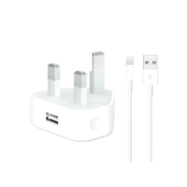 Iphone Usb 5w Power Adaptor Uk Pin With Lightning To Usb Cable