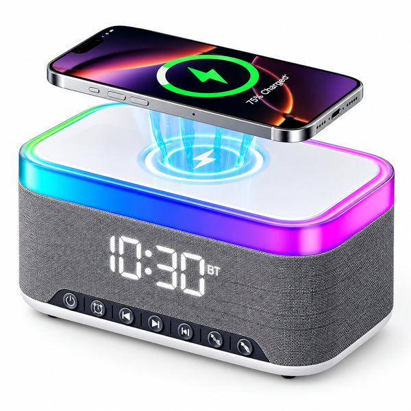 JEDEL SA148 Bluetooth Speaker with RGB Lamp & Clock Wireless Charging