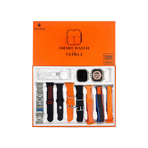 S100 Fendior Smart Watch Ultra 2 With 7 Straps 49mm With Silicon Watch Protector Case With Fitpro App Black