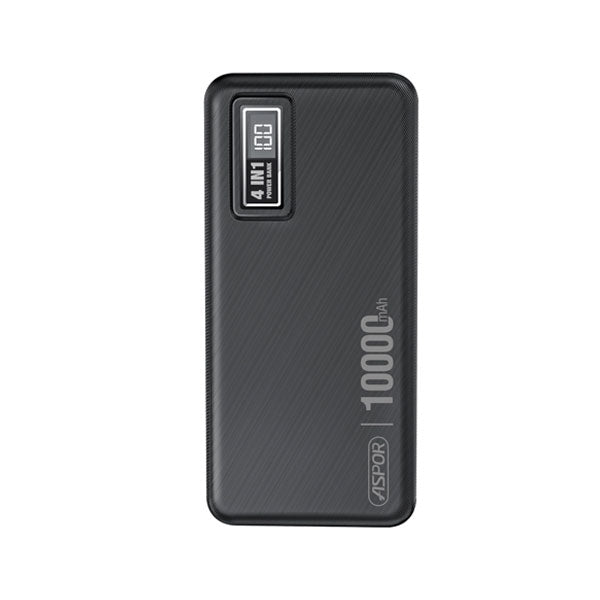 Aspor A300 Power Bank Original 10000mah Li-polymer Battery 4 In1 Power Bank Black