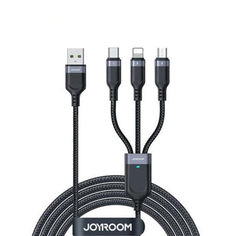 Joyroom S-1t3018a18 Multi-use 3.5a Usb-a To Lightning+type-c+micro 3-in-1 Data Cable1 2m-black