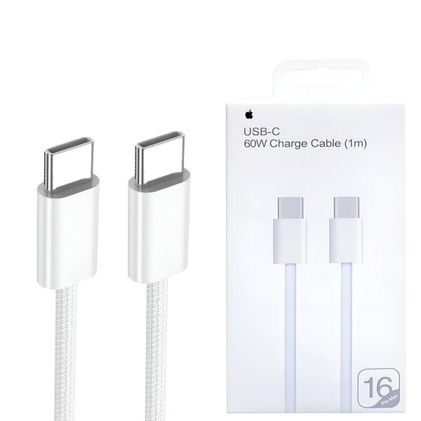 IPHONE 16 PRO MAX 60W TYPE C TO C PD FAST CHARGING NYLON CABLE (1M) WITH BIG PACKING