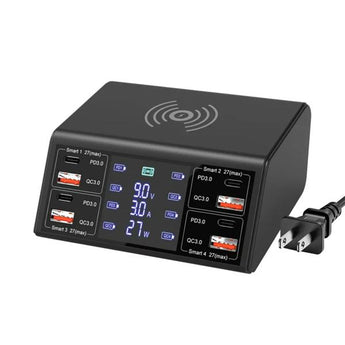 100W 8-PORT CHARGING STATION FOR MULTIPLE DEVICES WITH 4 USB QC 3.0+4 TYPE-C PD PORTS WIRELESS MULTI FAST CHARGING HUB