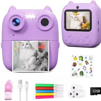 D8S CHILDRENS TIME FRONT/BACK REAR HD DIGITAL THERMAL PRINT CAMERA 1080P 48MP PURPLE