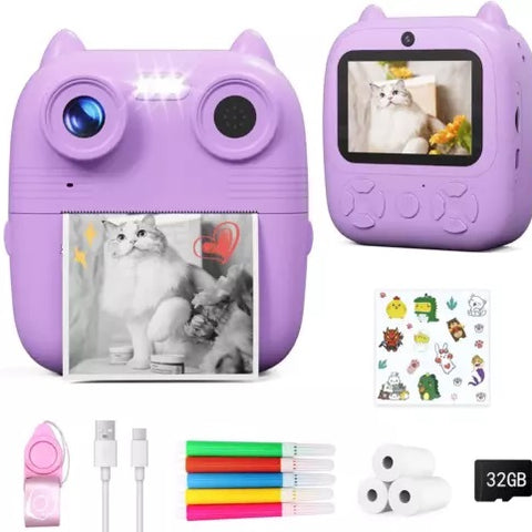 D8S CHILDRENS TIME FRONT/BACK REAR HD DIGITAL THERMAL PRINT CAMERA 1080P 48MP PURPLE