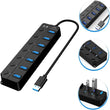 7-PORT EXPANDER USB 3.0 HUB with INDEPENDENT SWITCH PLUG PLAY