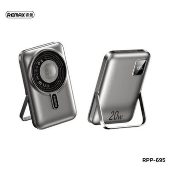 REMAX RPP-695 3 IN 1 (15W M/W) 22.5W + PD 20W POWER BANK WITH FOLDABLE STAND GREY
