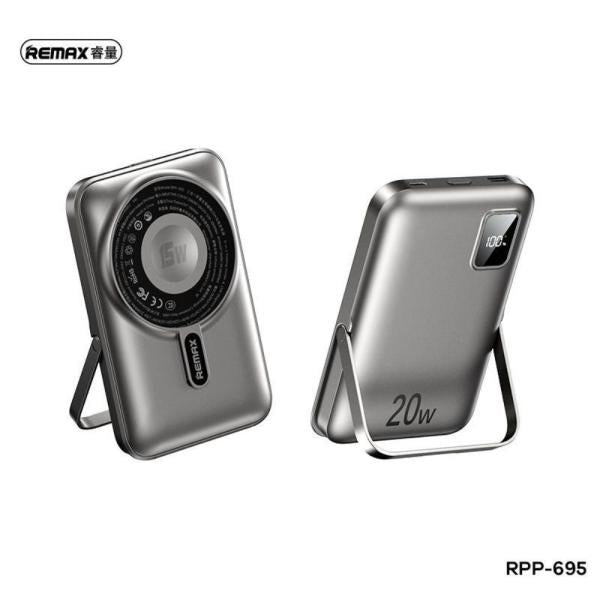 REMAX RPP-695 3 IN 1 (15W M/W) 22.5W + PD 20W POWER BANK WITH FOLDABLE STAND GREY