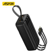 ASPOR A317 22.5W 30000MAH FAST CHARGING POWER BANK WITH 3 CABLES BLACK