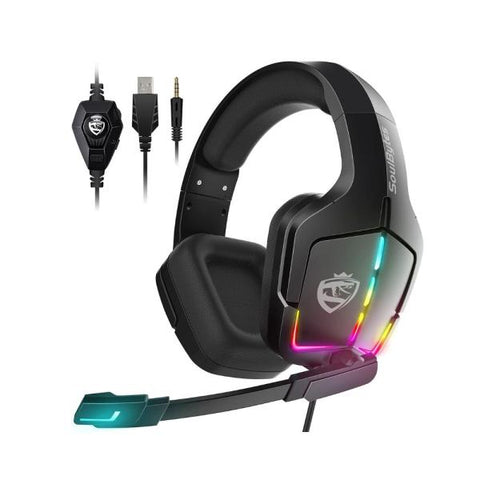 SOULBYTES S12 PS4 PS5 PC XBOX ONE SWITCH WITH MICROPHONE DYNAMIC RGB LED EFFECT 3.5MM WIRED STEREO BASS OVER EAR MIC GAMING HEADPHONES