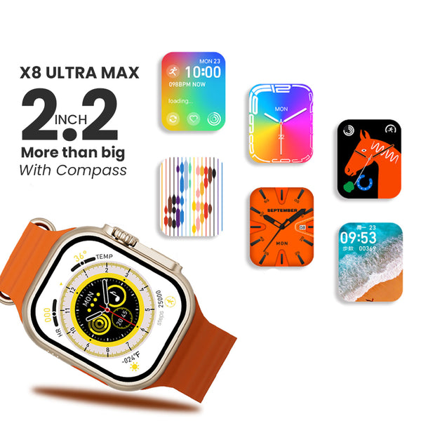 2.2 INCH X8 ULTRA MAX WITH COMPASS SMART WATCH SERIES 8 NFC ALWAYS-ON DISPLAY &amp; WIRELESS CHARGING WITH WEARFIT PRO APP ORANGE