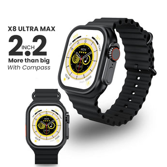 2.2 INCH X8 ULTRA MAX WITH COMPASS SMART WATCH SERIES 8 NFC ALWAYS-ON DISPLAY & WIRELESS CHARGING WITH WEARFIT PRO APP BLACK